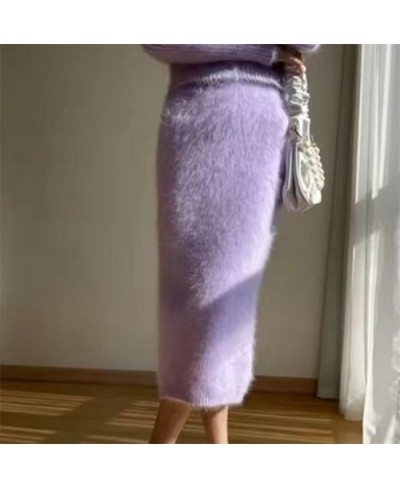 European And American Women's Real Mink Cashmere Velvet Midskirt Knit Skirt Winter Straight Tube Slim W008 $68.62 - Bottoms