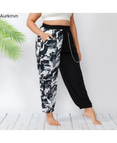 Plus Size Pants Full 2022 Summer Women's Pants Casual Loose Elastic Waist Length Disruptive Pattern Patchwork Big Size Pants ...