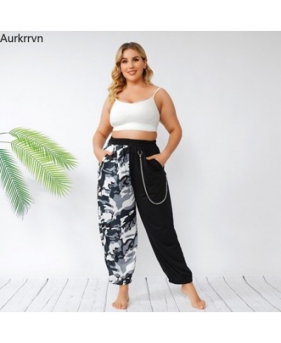 Plus Size Pants Full 2022 Summer Women's Pants Casual Loose Elastic Waist Length Disruptive Pattern Patchwork Big Size Pants ...