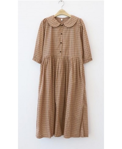 Vintage Cotton Dress Lattice Women Cute Sweet Preppy Japan Style Girls Peter Pan Collar Red Plaid Dress Vintage Retro Design ...