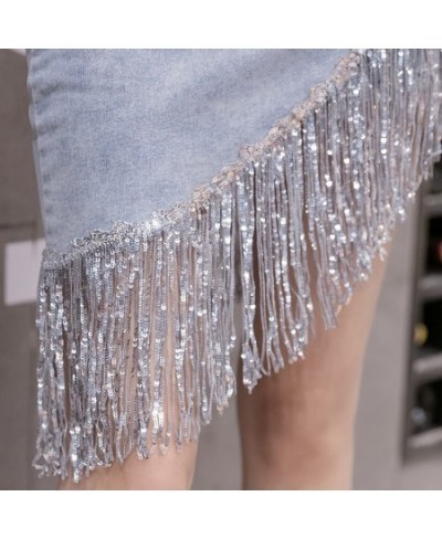 women skirt High waist package hip tassel irregular denim skirt fringed denim short skirt for women $53.24 - Skirts