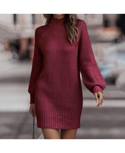 Women Dress Thick Stretchy Coldproof Temperament Ribbed Sexy Slim Knitted Pencil Dress Sweater Dress for School $49.35 - Dresses