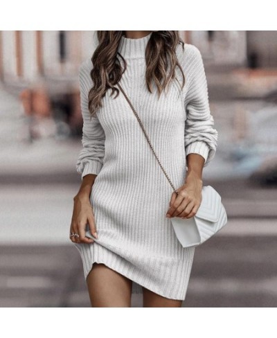 Women Dress Thick Stretchy Coldproof Temperament Ribbed Sexy Slim Knitted Pencil Dress Sweater Dress for School $49.35 - Dresses