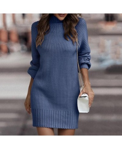 Women Dress Thick Stretchy Coldproof Temperament Ribbed Sexy Slim Knitted Pencil Dress Sweater Dress for School $49.35 - Dresses