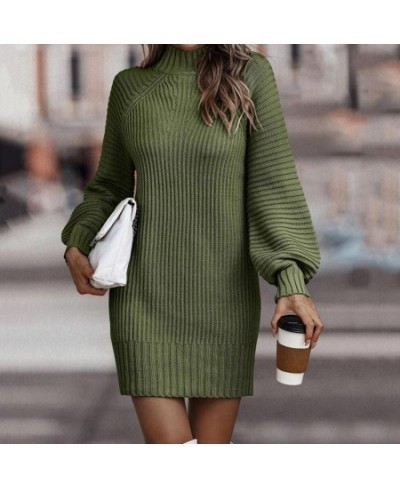 Women Dress Thick Stretchy Coldproof Temperament Ribbed Sexy Slim Knitted Pencil Dress Sweater Dress for School $49.35 - Dresses