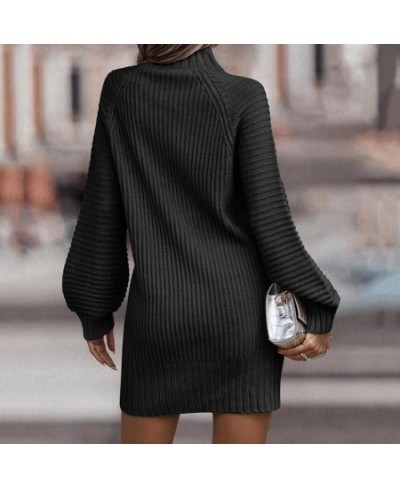 Women Dress Thick Stretchy Coldproof Temperament Ribbed Sexy Slim Knitted Pencil Dress Sweater Dress for School $49.35 - Dresses