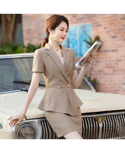 Summer Short Sleeve Formal rofessional Women Business Suits with Skirt and Tops OL Styles Ladies Office Career Blazers Set $9...