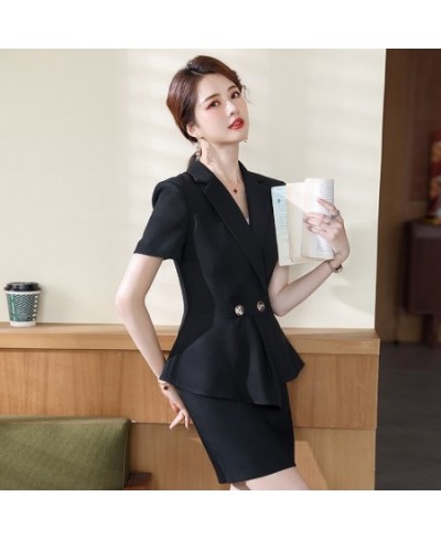 Summer Short Sleeve Formal rofessional Women Business Suits with Skirt and Tops OL Styles Ladies Office Career Blazers Set $9...