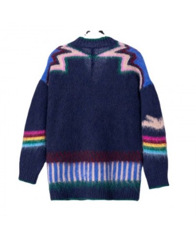 Autumn and Winter New Women Clashing Long-sleeved Knitted Cardigan Jacket Rainbow Jumper Wool Blend $98.19 - Sweaters