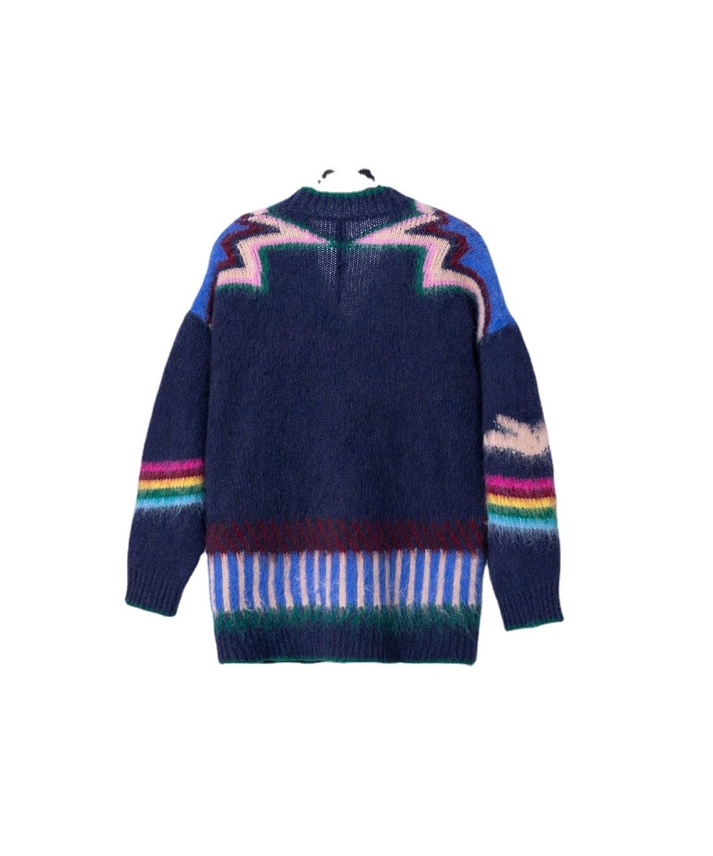 Autumn and Winter New Women Clashing Long-sleeved Knitted Cardigan Jacket Rainbow Jumper Wool Blend $98.19 - Sweaters