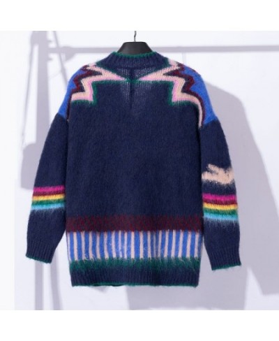 Autumn and Winter New Women Clashing Long-sleeved Knitted Cardigan Jacket Rainbow Jumper Wool Blend $98.19 - Sweaters