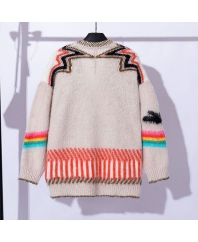 Autumn and Winter New Women Clashing Long-sleeved Knitted Cardigan Jacket Rainbow Jumper Wool Blend $98.19 - Sweaters