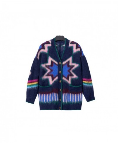 Autumn and Winter New Women Clashing Long-sleeved Knitted Cardigan Jacket Rainbow Jumper Wool Blend $98.19 - Sweaters