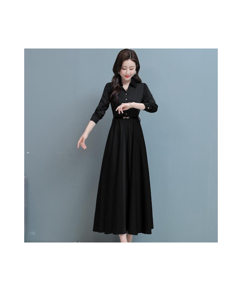 Elegant Fashion New Office Lady Solid Color Turn-down Collar Dresses Empire Long Sleeved Slim Belt Women's Clothing 2022 $39....