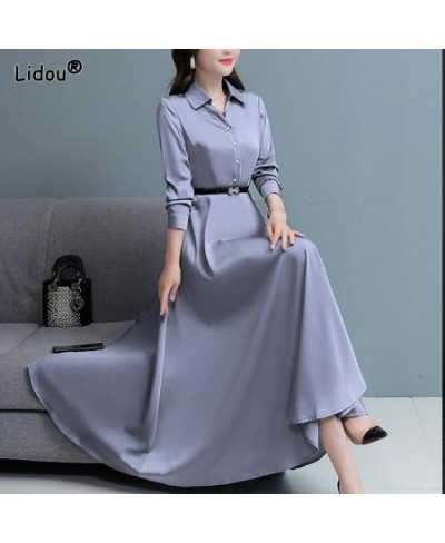 Elegant Fashion New Office Lady Solid Color Turn-down Collar Dresses Empire Long Sleeved Slim Belt Women's Clothing 2022 $39....