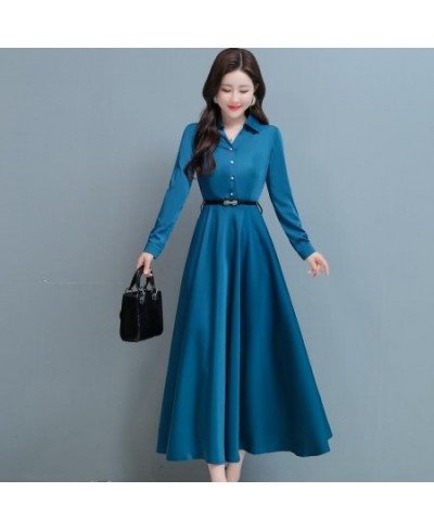 Elegant Fashion New Office Lady Solid Color Turn-down Collar Dresses Empire Long Sleeved Slim Belt Women's Clothing 2022 $39....