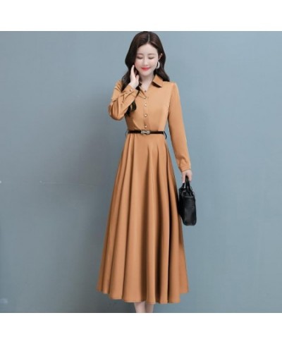 Elegant Fashion New Office Lady Solid Color Turn-down Collar Dresses Empire Long Sleeved Slim Belt Women's Clothing 2022 $39....