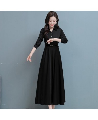 Elegant Fashion New Office Lady Solid Color Turn-down Collar Dresses Empire Long Sleeved Slim Belt Women's Clothing 2022 $39....