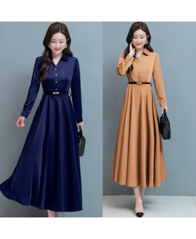 Elegant Fashion New Office Lady Solid Color Turn-down Collar Dresses Empire Long Sleeved Slim Belt Women's Clothing 2022 $39....