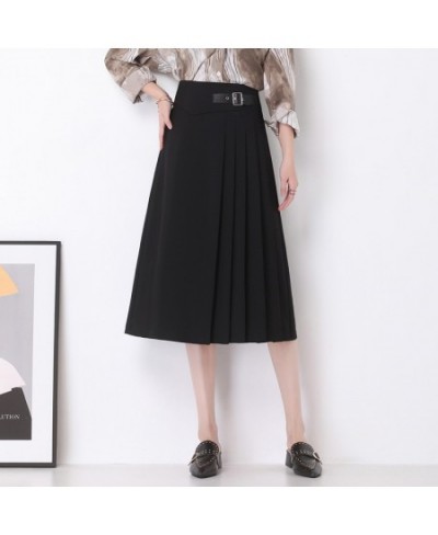 Women Fold A-Line Skirt 2023Spring Autumn High Waist Mid-Length Fashion Skirt Office Lady Skirt Black Khaki $48.03 - Skirts