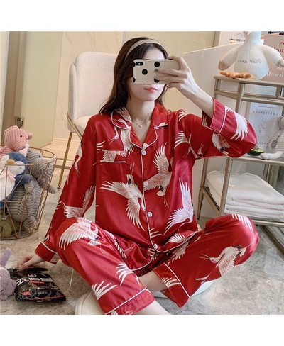 Silk Pajamas for Women's Satin Pyjama Set Long Sleeve Casual Sleepwear Nightwear Comfortable Animal Loungewear Satin Pjs $33....