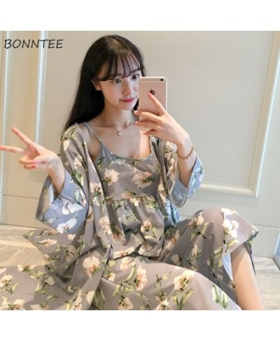 Gown Sets Women Korean Style Daily Printed Sweet Womens Robes Trendy Breathable Elegant Clothing Homewear Soft Students Femal...