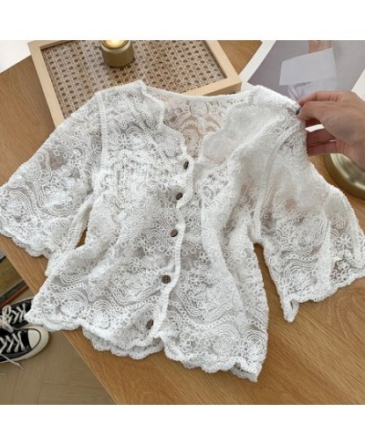 Cardigan Women Lace Patchwork Vintage Style All-match Single Breasted Female Leisure Loose Summer See Through Fashion New $27...