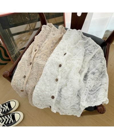 Cardigan Women Lace Patchwork Vintage Style All-match Single Breasted Female Leisure Loose Summer See Through Fashion New $27...