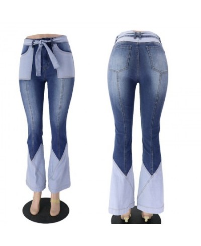 2022 Spring New Retro Women's High Waist Flare Jeans Fashion Stitching Elastic Denim Pants Female Clothing S-3XL $49.85 - Jeans