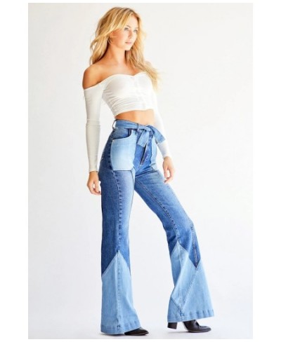 2022 Spring New Retro Women's High Waist Flare Jeans Fashion Stitching Elastic Denim Pants Female Clothing S-3XL $49.85 - Jeans