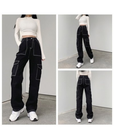 Women Straight Wide Leg Jeans Trendy Stitching High Waist Relaxed Fit Denim Pants with Pockets $51.79 - Pants & Capris