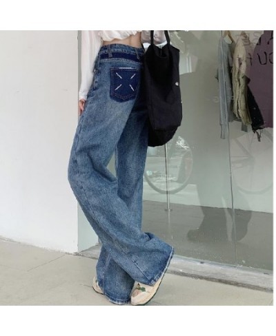 Vintage Casual Wide Leg Jeans For Women Back Pocket Printed Casual High Waist Jeans Punk Easymatch Straight Jeans $53.20 - Jeans