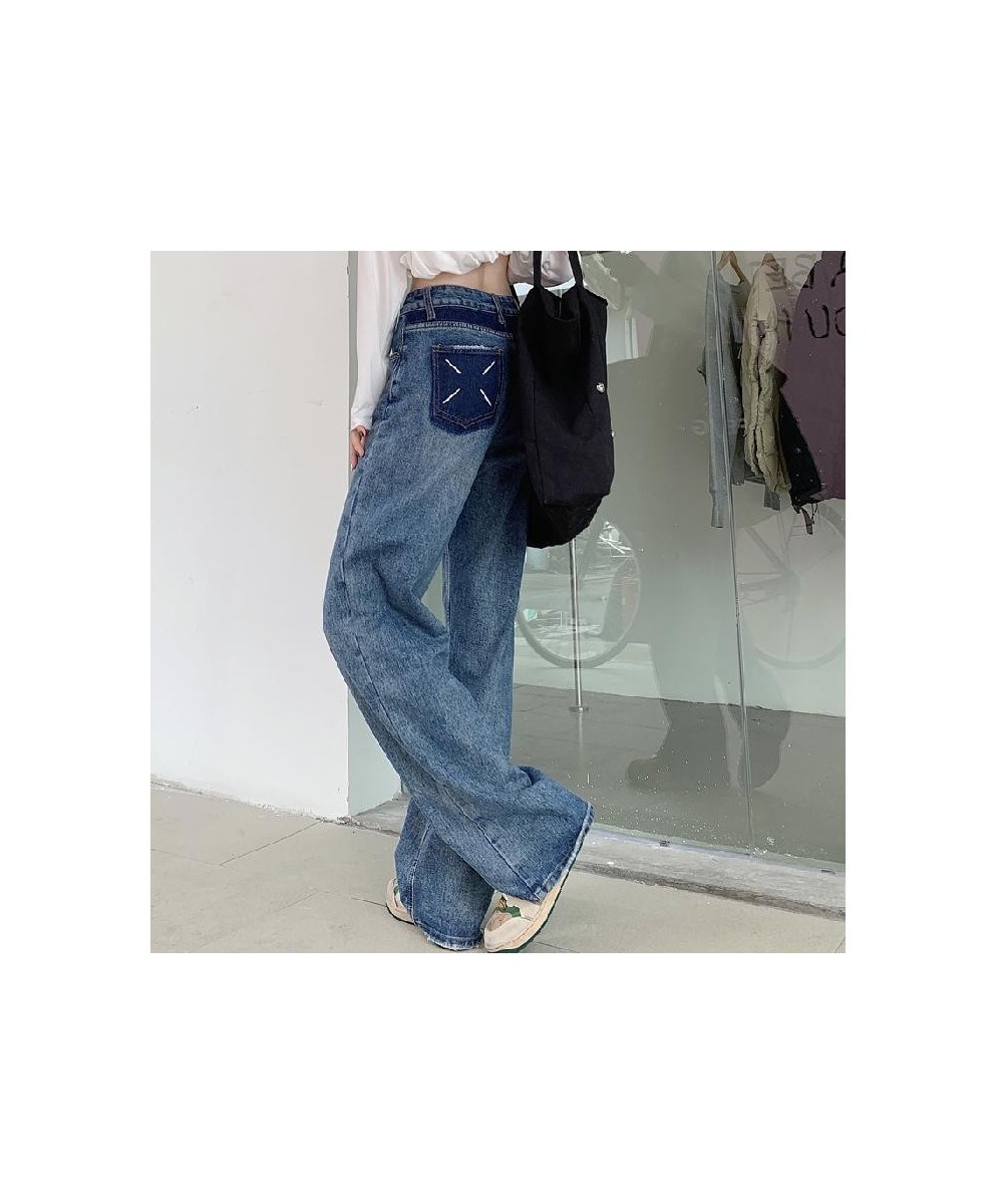 Vintage Casual Wide Leg Jeans For Women Back Pocket Printed Casual High Waist Jeans Punk Easymatch Straight Jeans $53.20 - Jeans