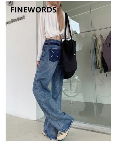 Vintage Casual Wide Leg Jeans For Women Back Pocket Printed Casual High Waist Jeans Punk Easymatch Straight Jeans $53.20 - Jeans