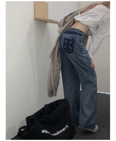 Vintage Casual Wide Leg Jeans For Women Back Pocket Printed Casual High Waist Jeans Punk Easymatch Straight Jeans $53.20 - Jeans