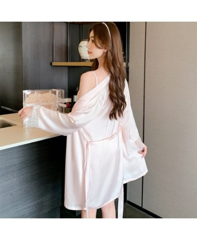 High Quality Women's Pajamas Robe Set Sexy Lace Bathrobe Deep V Sling Dress Sleepwear Homewear Nightgown Femme Petite $45.22 ...