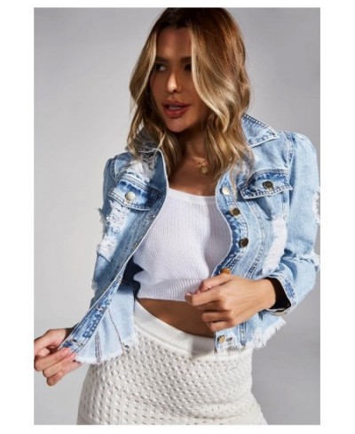 2022 Fall New Woman Long Sleeve Ripped Short Denim Jacket Fashion Hipster Jeans Coat Street Casual Female Clothing S-XL $49.2...