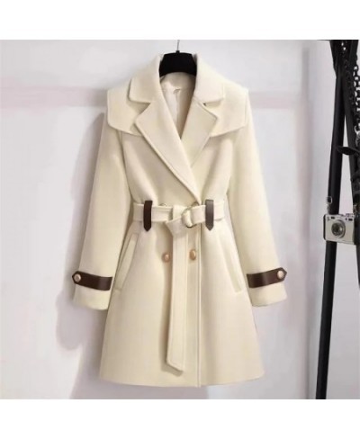 2023 New Autumn And Winter Wool Jacket Womens Clothing Woolen Coats Slim Belt Elegant Long Coat Female Beige Black Outerwear ...