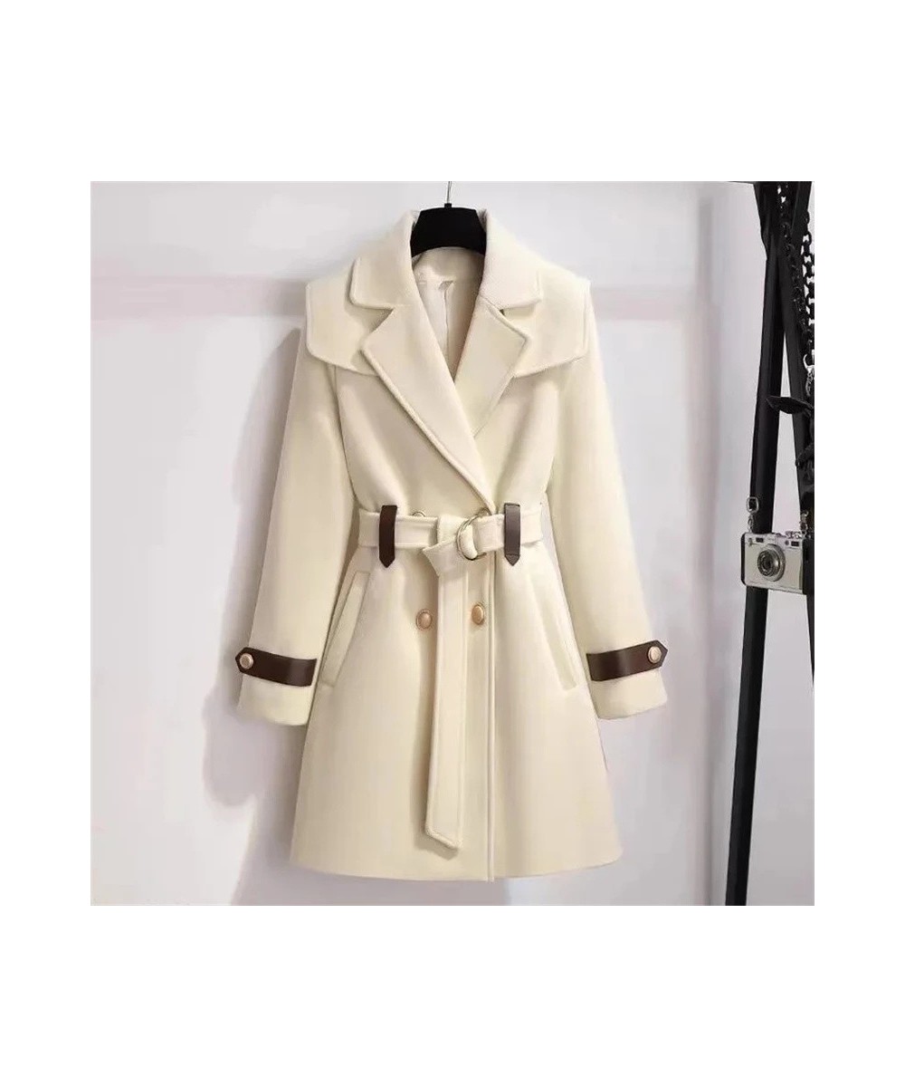 2023 New Autumn And Winter Wool Jacket Womens Clothing Woolen Coats Slim Belt Elegant Long Coat Female Beige Black Outerwear ...