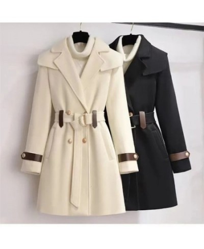 2023 New Autumn And Winter Wool Jacket Womens Clothing Woolen Coats Slim Belt Elegant Long Coat Female Beige Black Outerwear ...