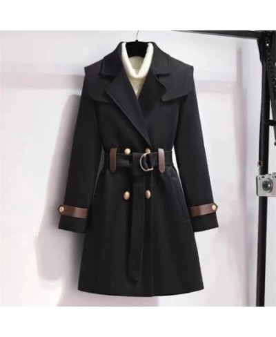 2023 New Autumn And Winter Wool Jacket Womens Clothing Woolen Coats Slim Belt Elegant Long Coat Female Beige Black Outerwear ...