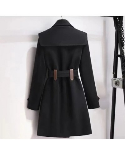 2023 New Autumn And Winter Wool Jacket Womens Clothing Woolen Coats Slim Belt Elegant Long Coat Female Beige Black Outerwear ...