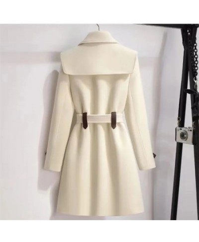 2023 New Autumn And Winter Wool Jacket Womens Clothing Woolen Coats Slim Belt Elegant Long Coat Female Beige Black Outerwear ...