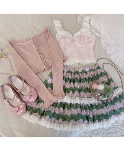 Sweet Pink Lolita Crop Top Women Summer Chic Lace Bow Sleeveless Camisole Japan Aesthetic Princess Tank Tops Kawaii Cute $35....