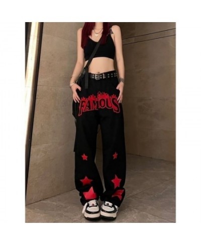 Hip-hop street vintage clothes pentagram letter print jean women 2022 loose casual all-match straight high waist jeans women ...