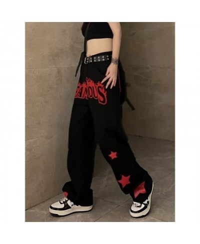 Hip-hop street vintage clothes pentagram letter print jean women 2022 loose casual all-match straight high waist jeans women ...