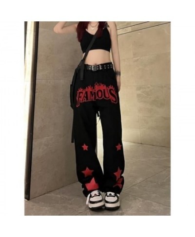 Hip-hop street vintage clothes pentagram letter print jean women 2022 loose casual all-match straight high waist jeans women ...