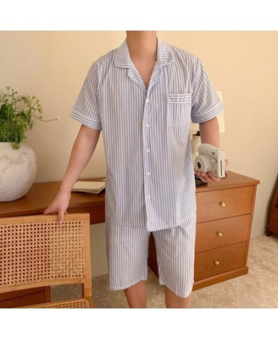 Soft Summer Stripe Simple Man And Wife Vacation Lovers Pajamas Set Women Home Comfortable Sleepwear Casual Loose Short Sleeve...