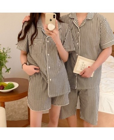 Soft Summer Stripe Simple Man And Wife Vacation Lovers Pajamas Set Women Home Comfortable Sleepwear Casual Loose Short Sleeve...