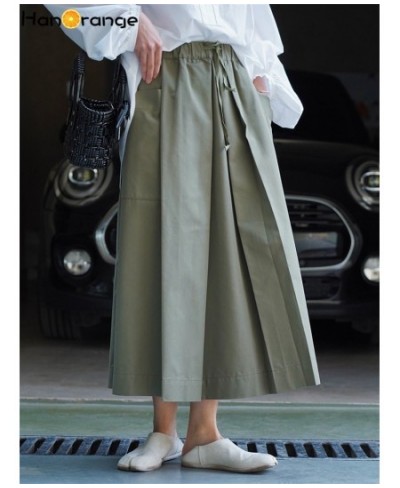 2023 Spring Lazy High Waist Elastic Midi Skirt Loose Profile Simple Umbrella A-line Skirt Light Green/Dark Green $92.09 - Skirts